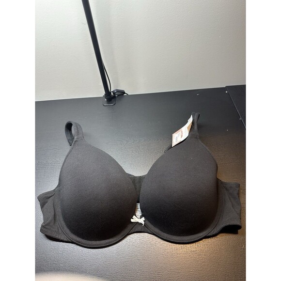 Cacique Cotton Boost Plunge Bra Comfortable Everyday Support 42C Black #1324 - Picture 1 of 6
